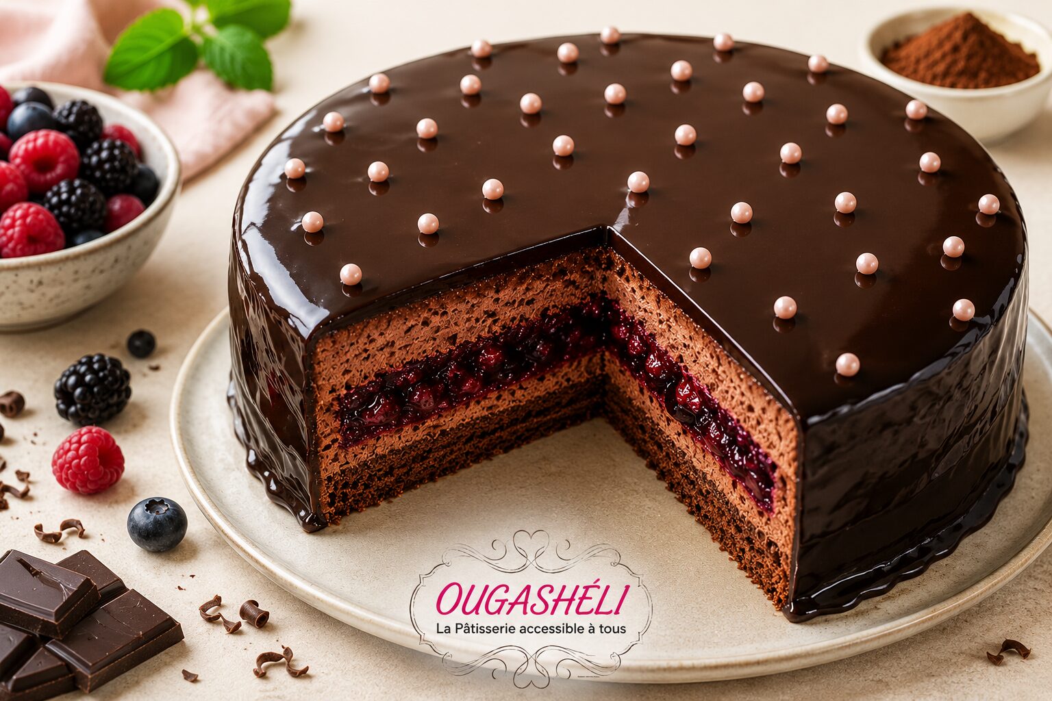 Entremets mousse au chocolat et fruits des bois