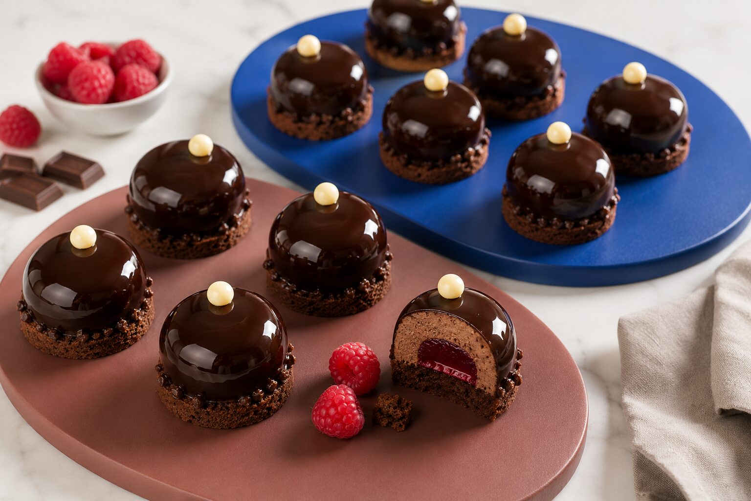 Mini-surprises à la mousse au chocolat et aux framboises