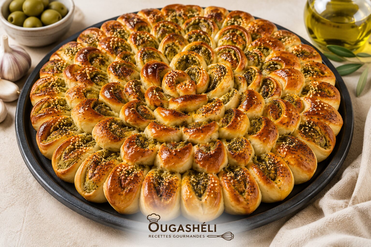 La rosace de pain à la tapenade verte